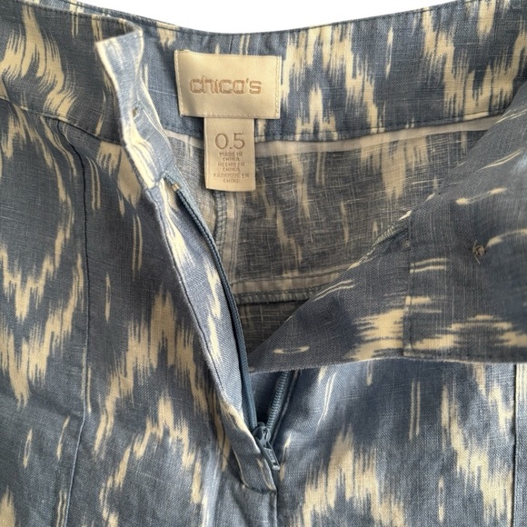 Chico's 100% Linen Ikat Print Wide Leg Pants Resortwear Vacation Preppy Small - Picture 7 of 16